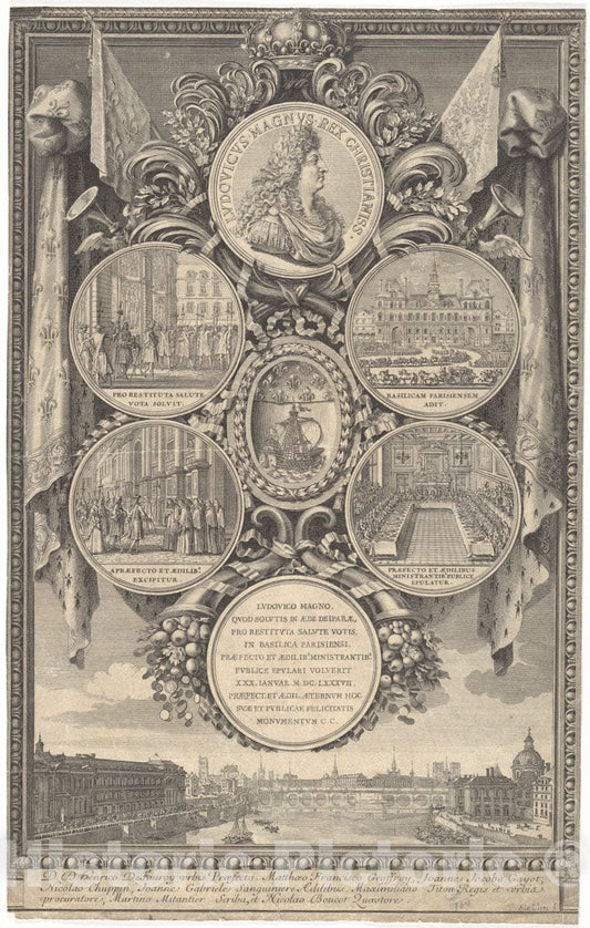 Art Print : Sébastien Leclerc I - The Reception of Louis XIV at The Hôtel de Ville on The Occasion of his Recovery, January 30, 1687 : Vintage Wall Art