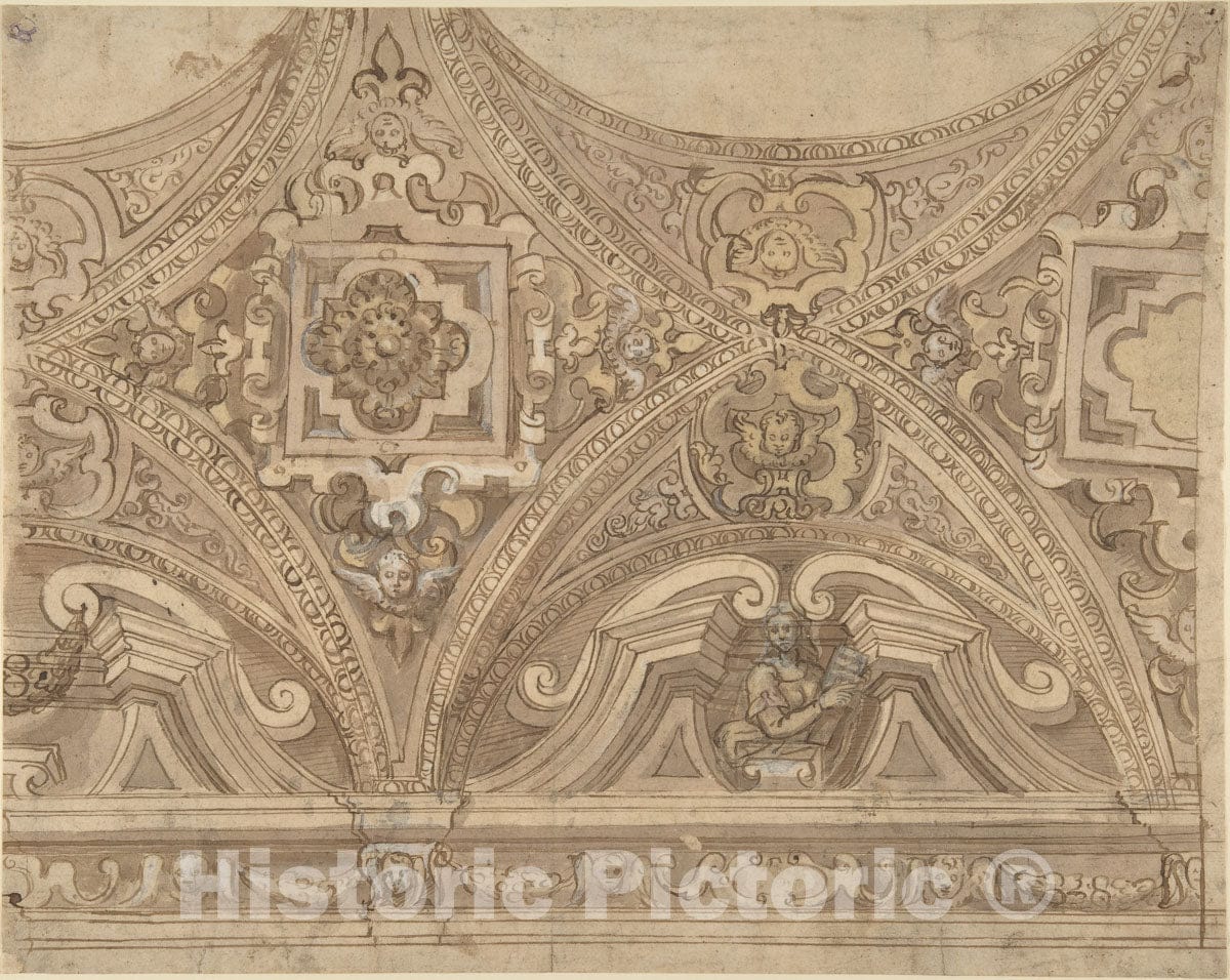 Art Print : Italian, 17th Century - Design for Part of a Vaulted Ceiling of a Church : Vintage Wall Art