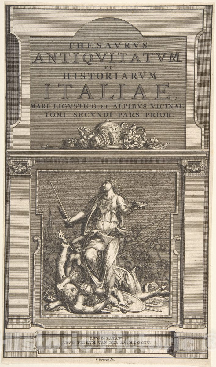Art Print : Jan Goeree - Title Page for The 'Thesavrvs Antiqvitatvm et Historianrvm Italie, Mari Lingvistico et Alpibvs Vicinae Tome Secondi Pars Prior' : Vintage Wall Art
