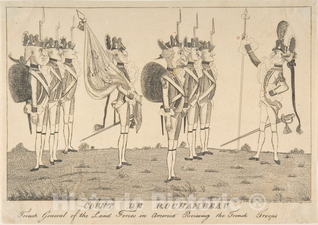 Art Print : Anonymous, British, 18th Century - Count de Rochambeau, French General of The Land Forces in America Reviewing The French Troops : Vintage Wall Art