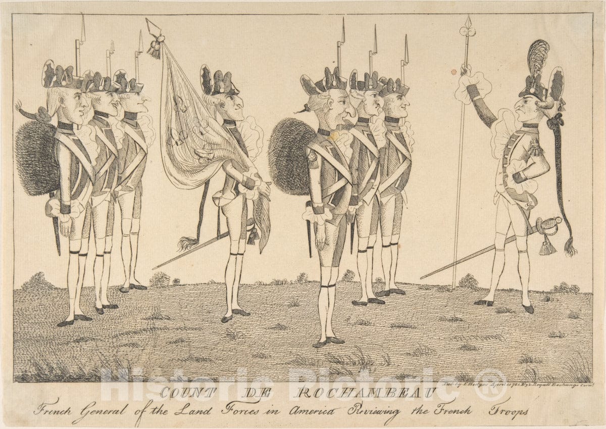 Art Print : Anonymous, British, 18th Century - Count de Rochambeau, French General of The Land Forces in America Reviewing The French Troops : Vintage Wall Art