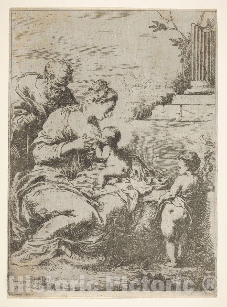 Art Print : Bartolomeo Biscaino - The Holy Family with The Infant St John The Baptist at Right v.1 : Vintage Wall Art