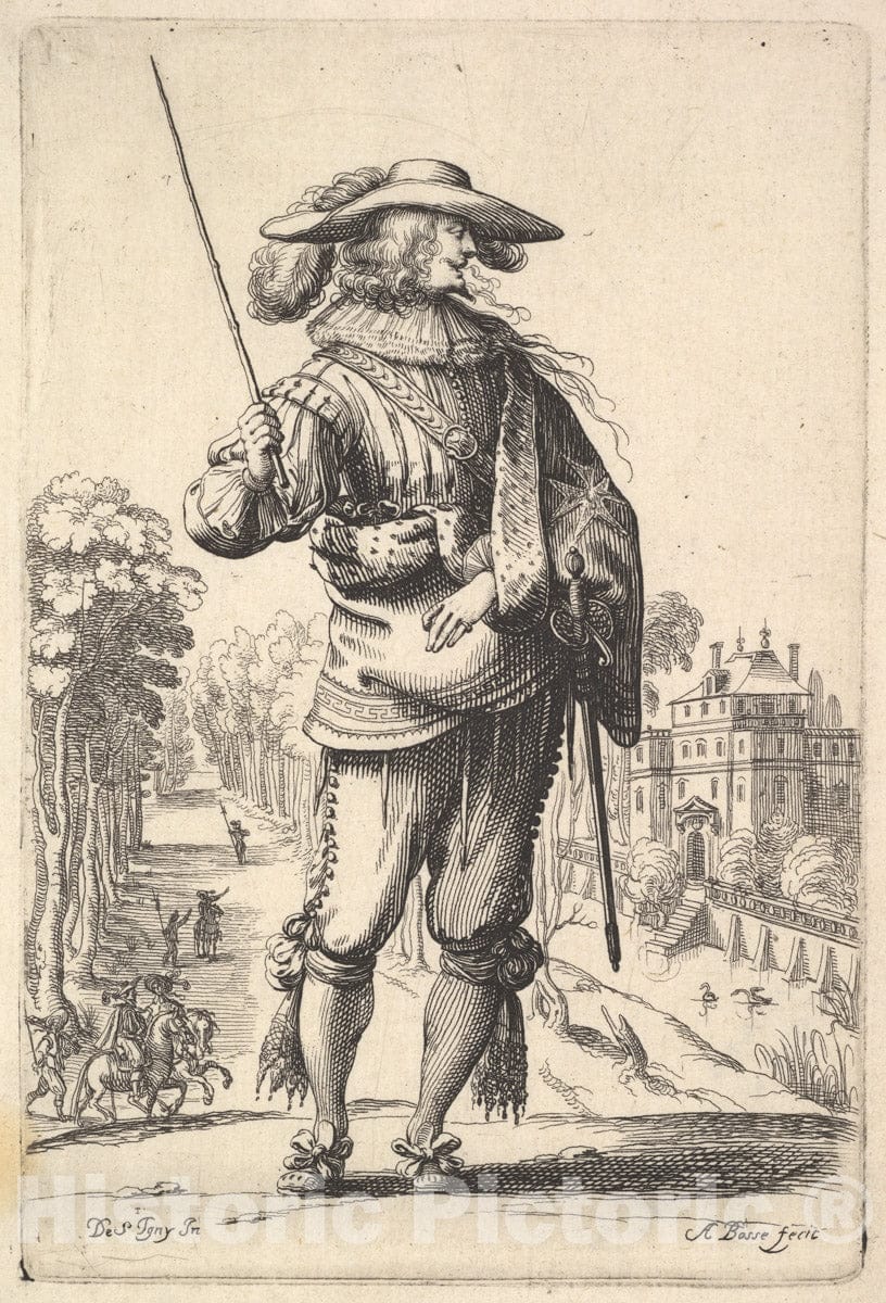 Art Print : A Gentleman with his Head Turned Towards The Right in Profile - Artist: Abraham Bosse - Created: 1629 : Vintage Wall Art