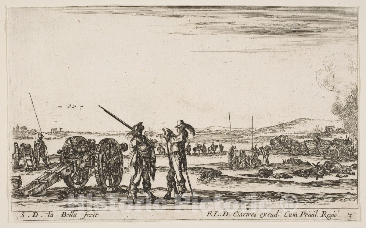 Art Print : Plate 3: an Officer Giving Orders to a Solider in Centre Foreground - Artist: Stefano Della Bella - Created: c1641 1 : Vintage Wall Art