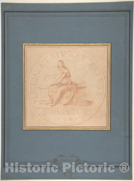 Art Print : Edme Bouchardon - Design for a Medal: Bâtiments du Roy, 1740 : Vintage Wall Art