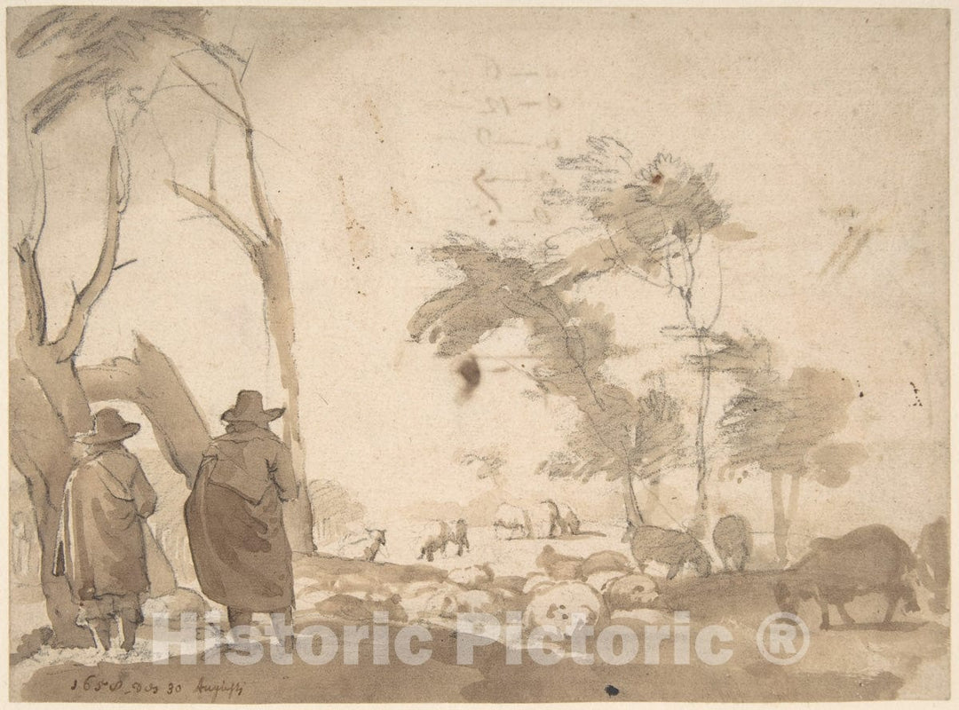 Art Print : Jacob Van der Does - Landscape with Sheep and Two Figures (Recto)