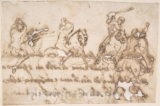 Art Print : Italian, Roman-Bolognese, 17th Century - Horsemen Fighting : Vintage Wall Art