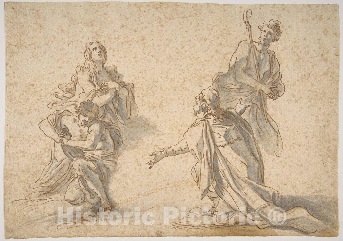 Art Print : Nicola Maria Rossi - Two Kneeling and Two Standing Figures : Vintage Wall Art
