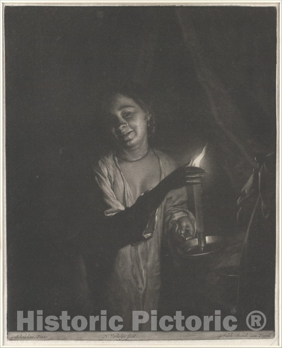 Art Print : Nicholas Verkolje - Young Woman Holding a Candle in a Bedchamber : Vintage Wall Art