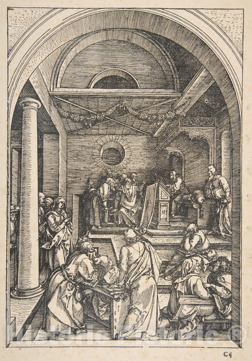 Art Print : Albrecht Dürer - Christ Among The Doctors, from The Life of The Virgin, Latin Edition, 1511 : Vintage Wall Art