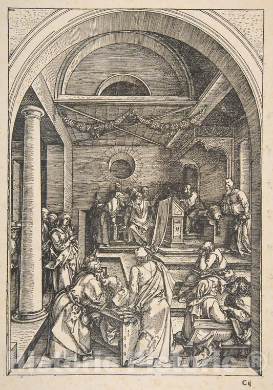 Art Print : Albrecht Dürer - Christ Among The Doctors, from The Life of The Virgin, Latin Edition, 1511 : Vintage Wall Art