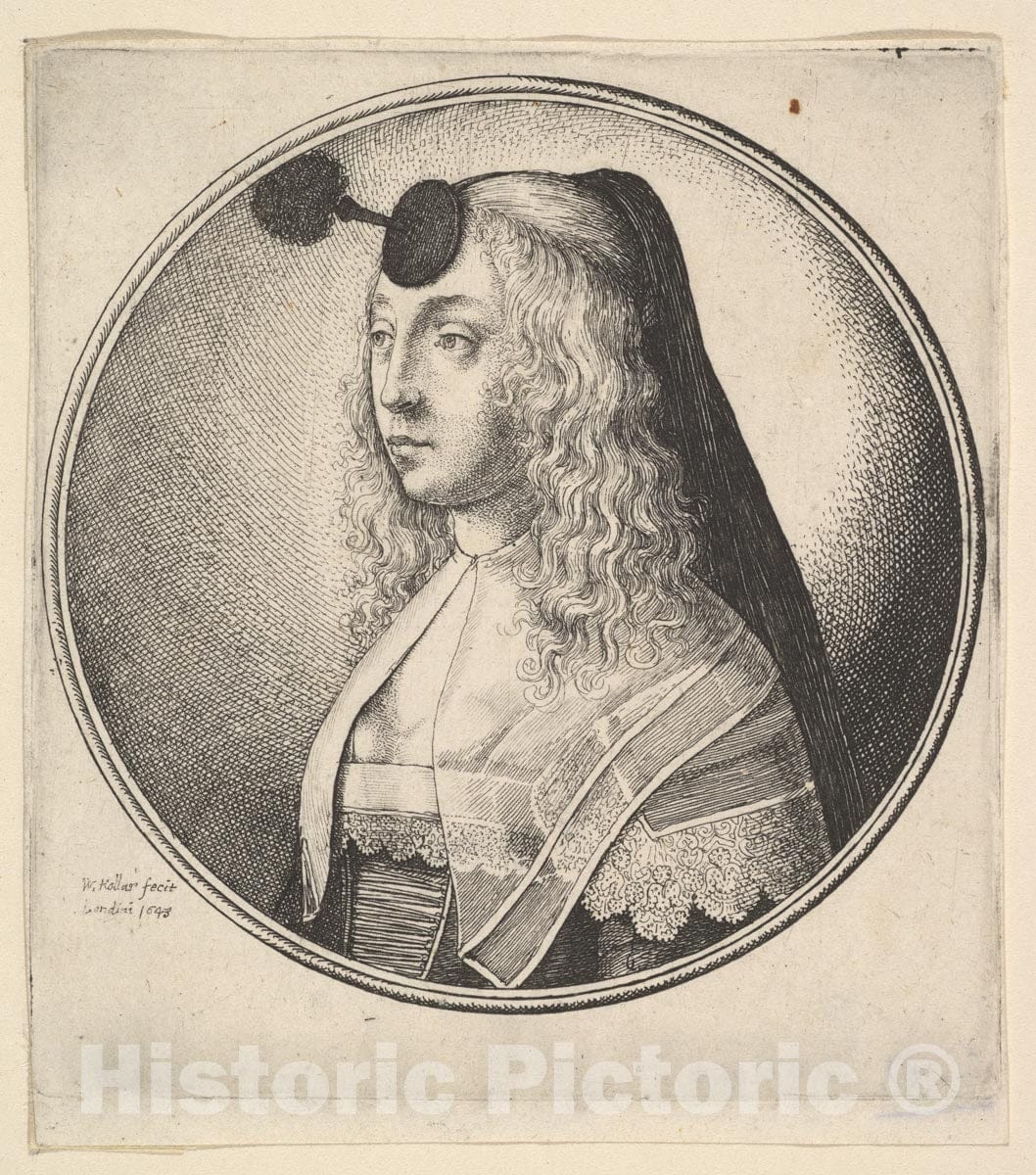 Art Print : Wenceslaus Hollar - Woman with houpette on Forehead Turned to Left : Vintage Wall Art