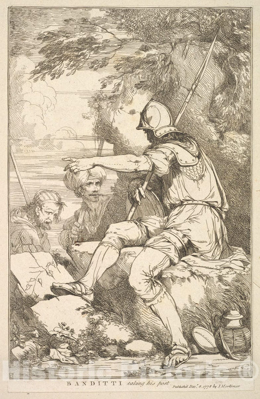 Art Print : Designed, Etched and published by John Hamilton Mortimer - Banditti Taking His Post (from Fifteen Etchings Dedicated to Sir Joshua Reynolds) : Vintage Wall Art