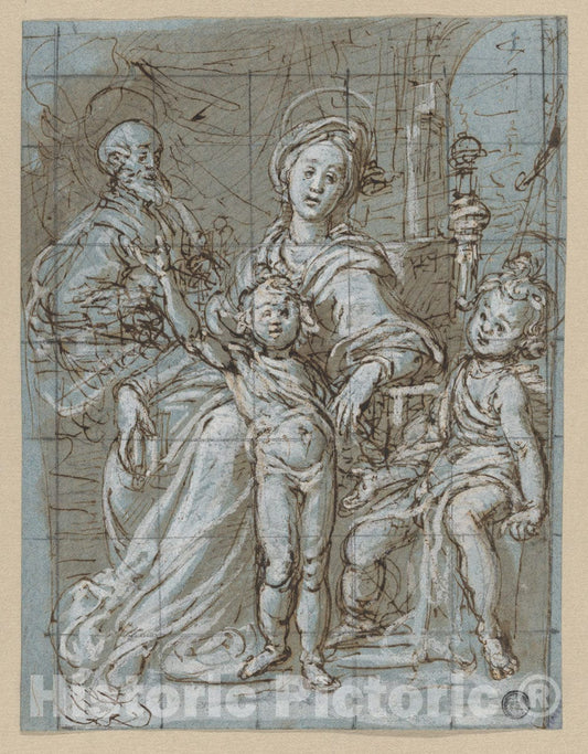 Art Print : Gregorio Pagani - Holy Family with The Infant St. John The Baptist (Recto)