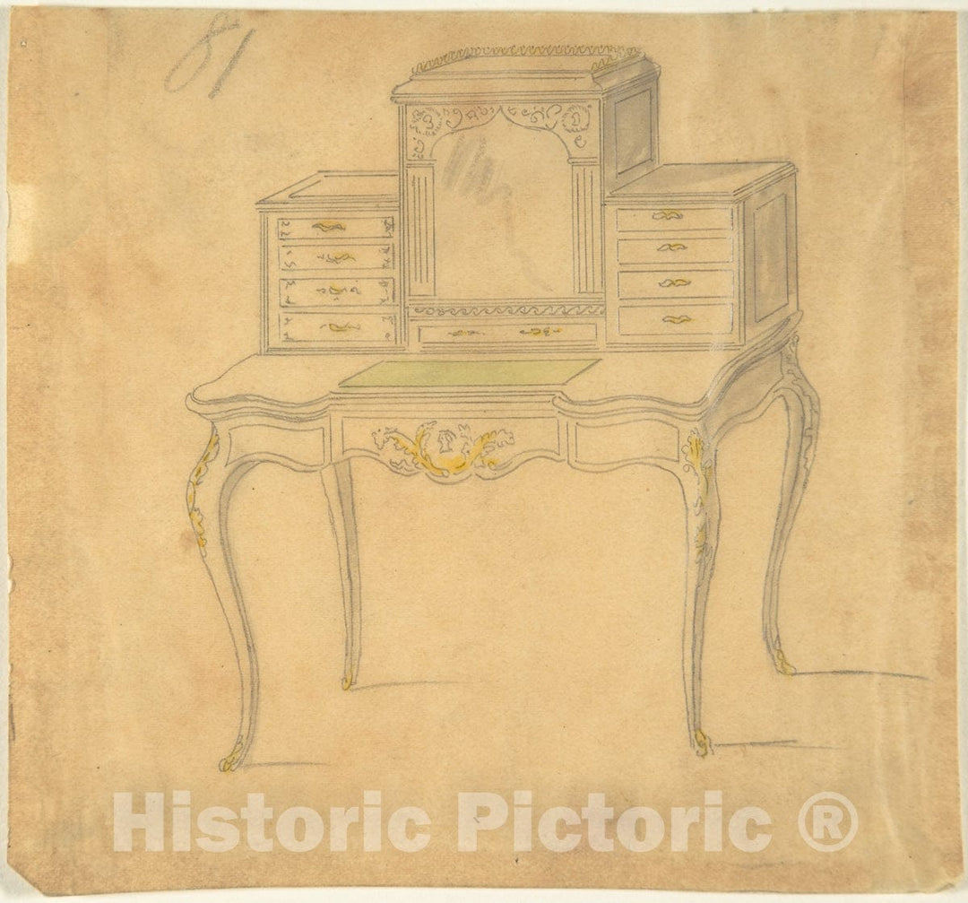 Art Print : British, 19th Century - Design for a Desk : Vintage Wall Art