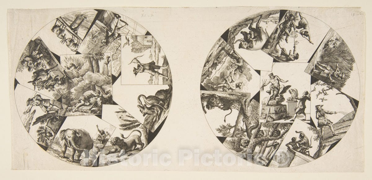 Art Print : Jean-Baptiste Oudry - Designs for Plates Taken from Oudry's Illustrations to La Fontaine's Fables 1 : Vintage Wall Art