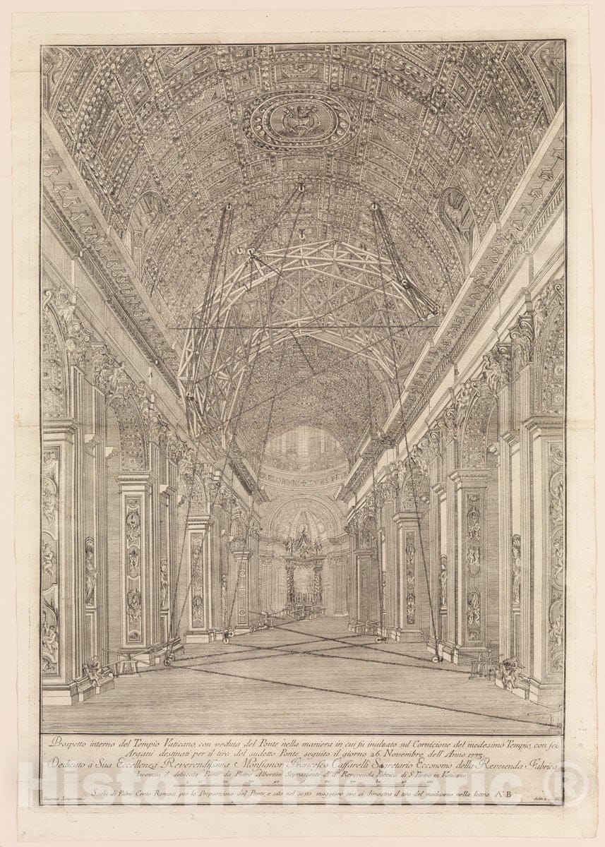 Art Print : Giacomo Sangermano - Scaffolding Erected for The Restoration of The Vault in St. Peter's Basilica: Overview of The Nave : Vintage Wall Art