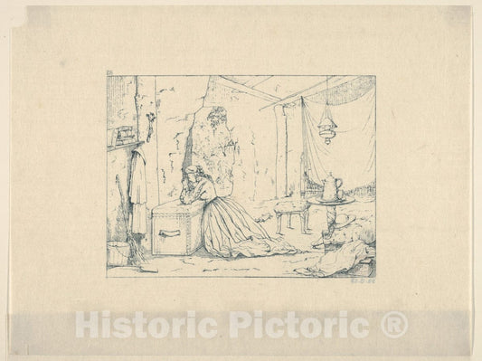 Art Print : Adalbert John Volck - Cave Life in Vicksburg During The Seige (from Confederate War Etchings) : Vintage Wall Art
