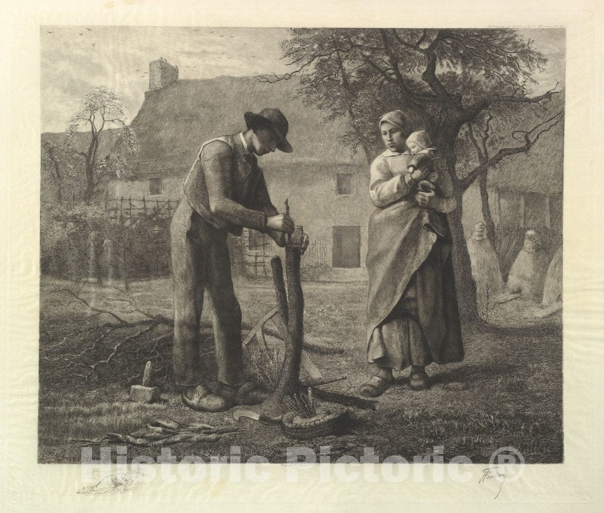 Art Print : Jean-François Millet - A Farmer Grafting a Tree : Vintage Wall Art