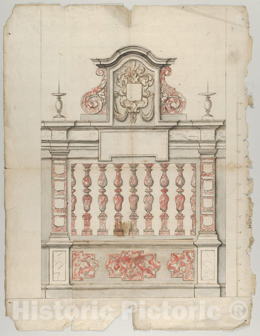 Art Print : Flemish - Design for a Choir Screen with a Tomb in Red-Gray Marble : Vintage Wall Art