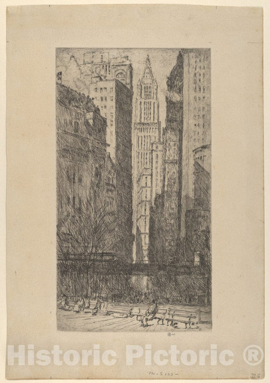Art Print : Childe Hassam - Battery Park : Vintage Wall Art