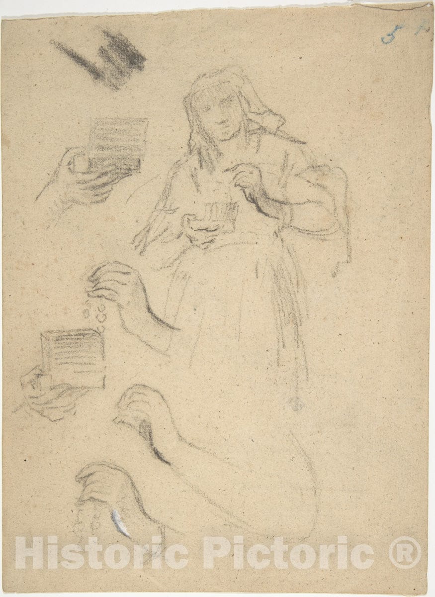 Art Print : Narcisse-Virgile Diaz de la Peña - Woman Holding an Open Jewelry Box (Recto)
