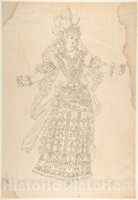 Art Print : Jean Berain - Female Actor in Ballet Costume : Vintage Wall Art