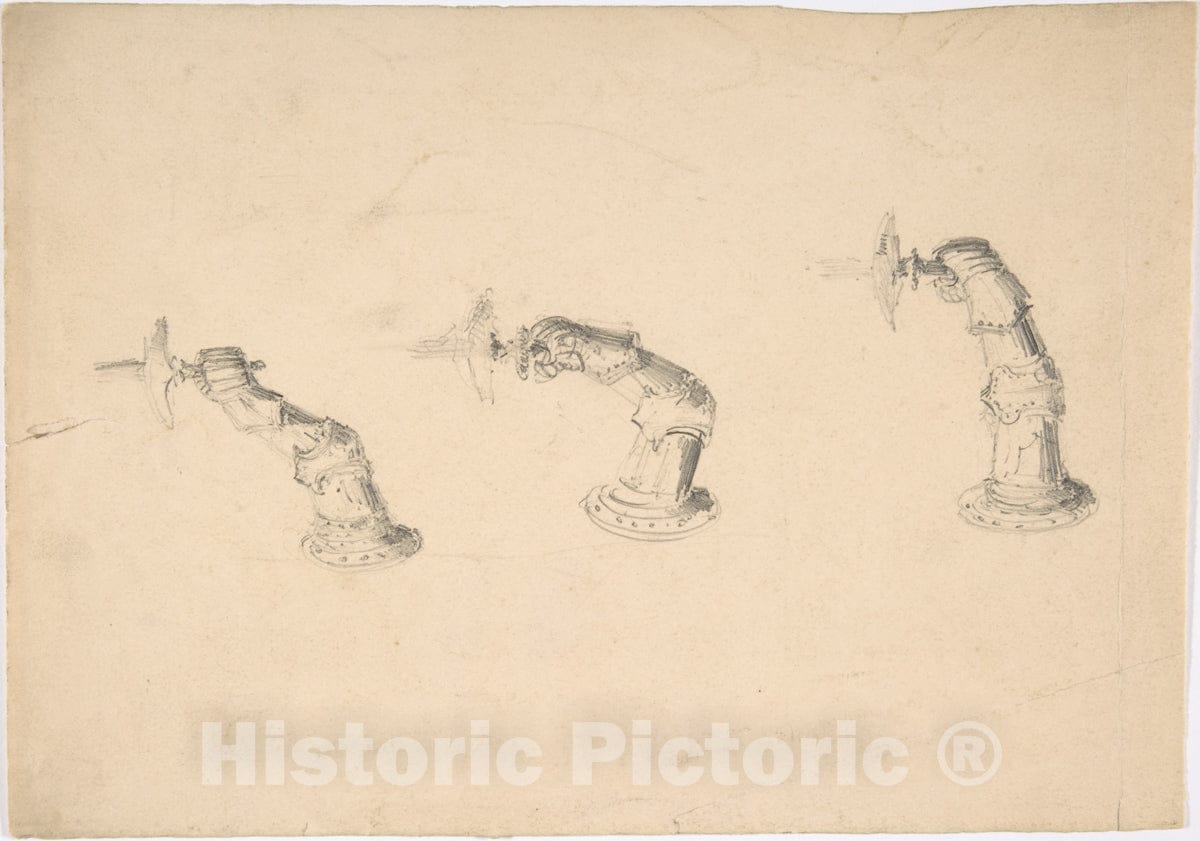 Art Print : British, 19th Century - Three Wall Lights Composed Out of Armor : Vintage Wall Art