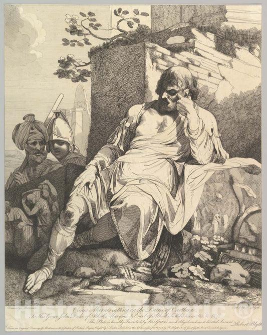 Art Print : Etched and published by Robert Blyth - Caius Marius on The Ruins of Carthage : Vintage Wall Art