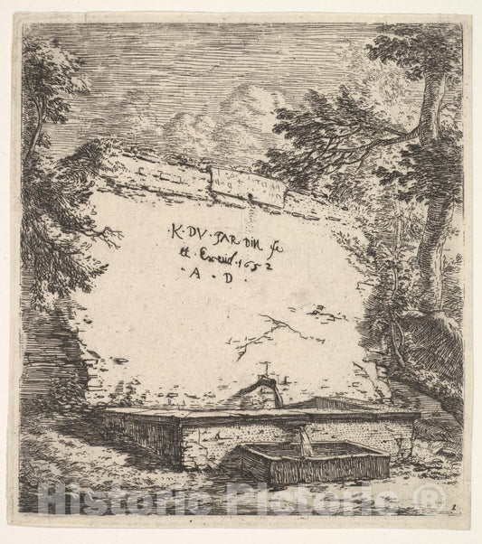 Art Print : Frontispiece with Stepped Fountain - Artist: Karel Dujardin - Created: 1652 : Vintage Wall Art