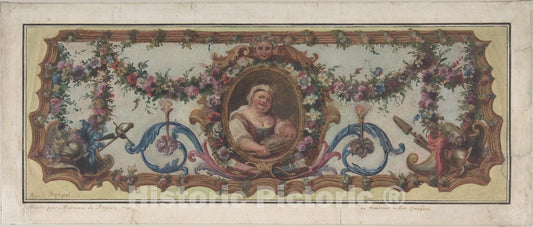 Art Print : Charles Antoine Coypel - Design for a Tapestry Seat of a Sofa : Vintage Wall Art