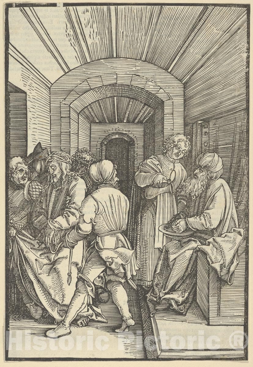 Art Print : Hans Schäufelein - Pilate Washing his Hands, from Speculum passionis Domini Nostri Ihesu Christi : Vintage Wall Art