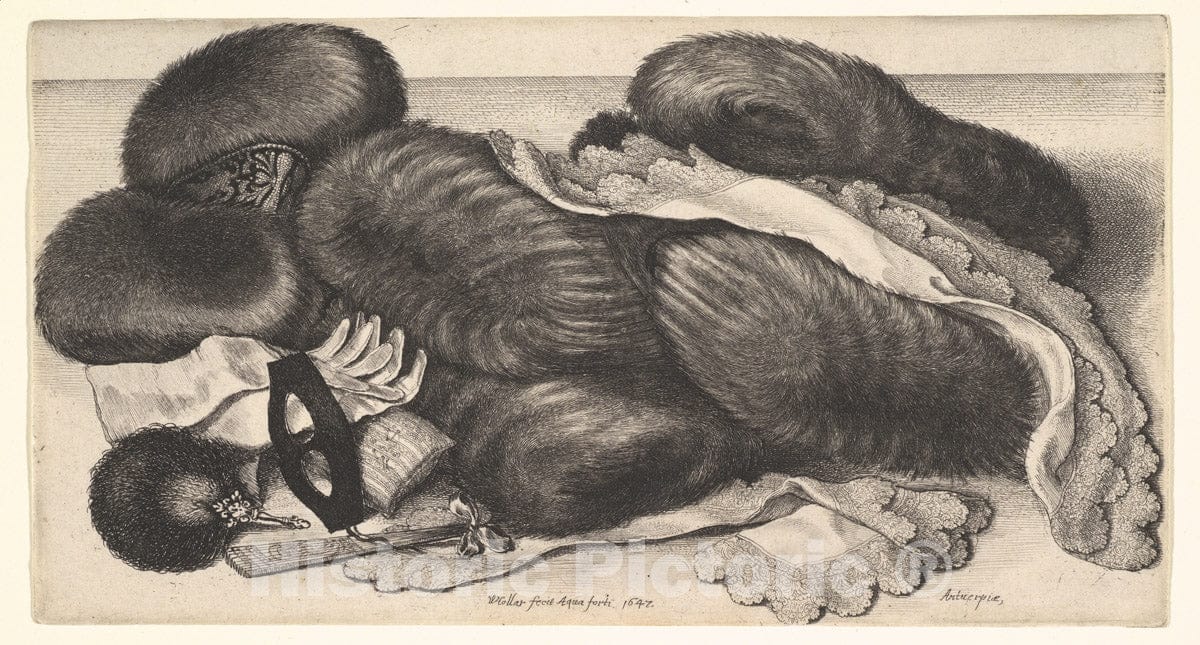 Art Print : Wenceslaus Hollar - Muffs and Articles of Clothing on a Table : Vintage Wall Art