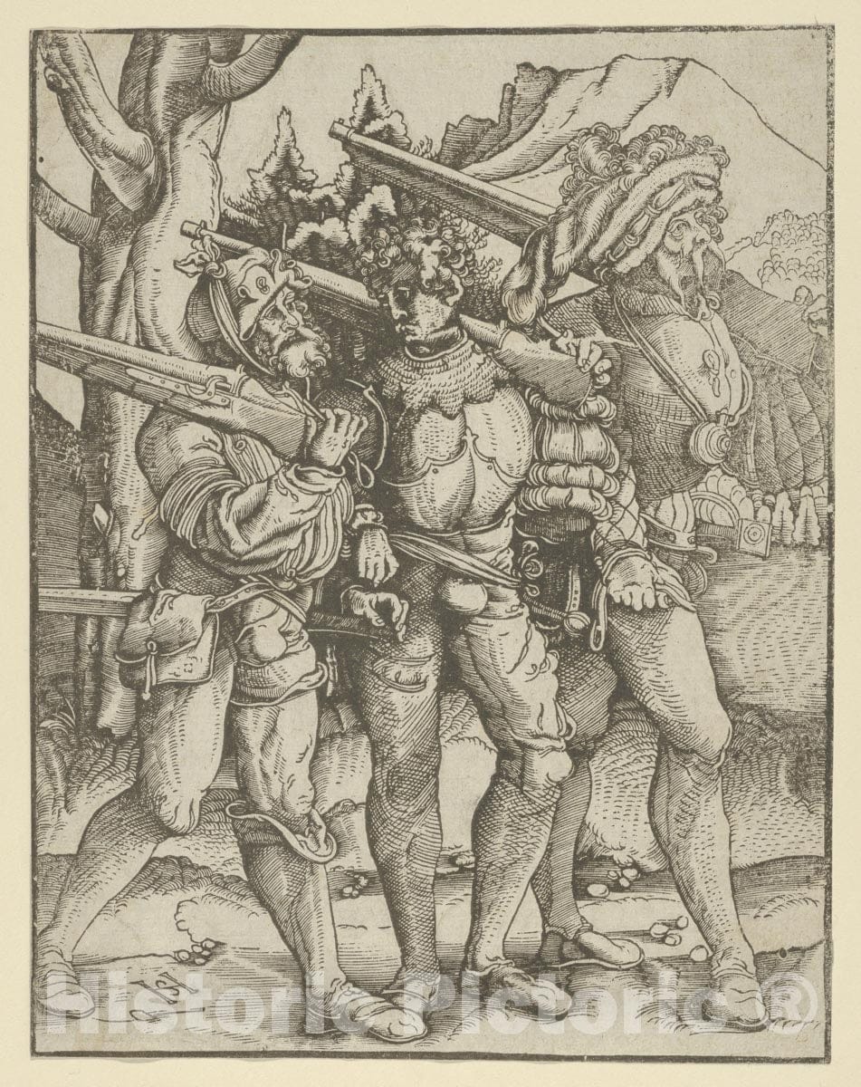 Art Print : Hans Schäufelein - Three Soldiers with Muskets : Vintage Wall Art