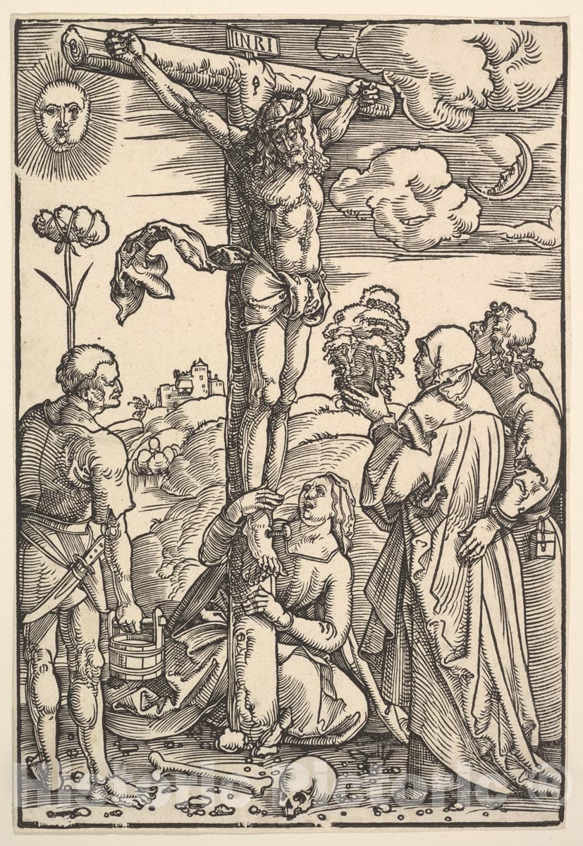 Art Print : Hans Baldung (Called Hans Baldung Grien) - Christ on The Cross with The Virgin and Saints Longinus, Mary Magdalen and John : Vintage Wall Art