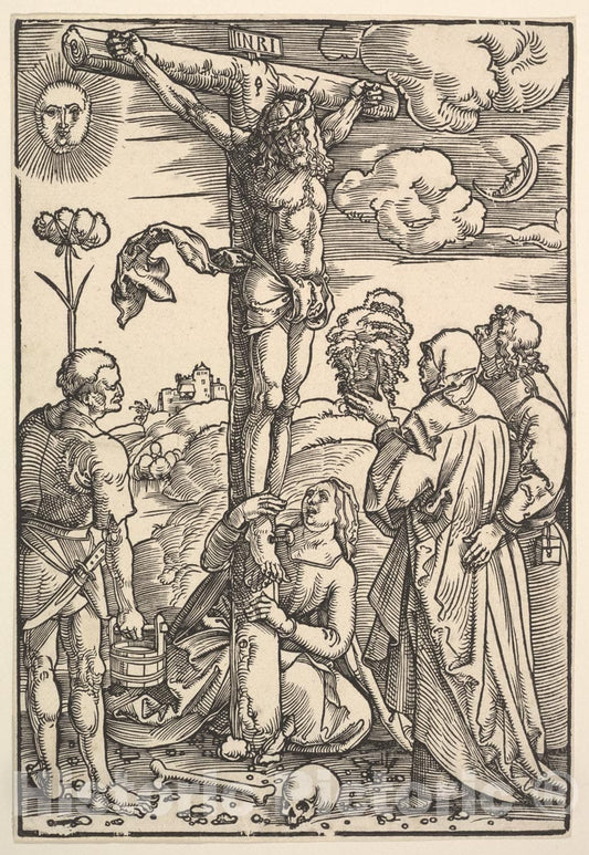 Art Print : Hans Baldung (Called Hans Baldung Grien) - Christ on The Cross with The Virgin and Saints Longinus, Mary Magdalen and John : Vintage Wall Art