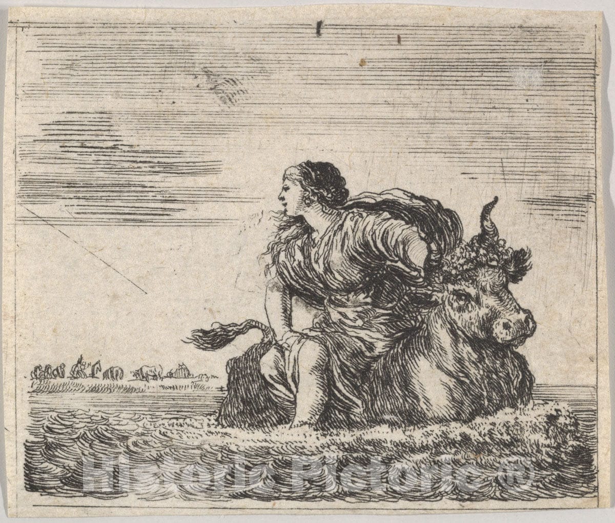 Art Print : Stefano Della Bella - Jupiter and Europa, from 'Game of Mythology' (Jeu de la Mythologie) : Vintage Wall Art