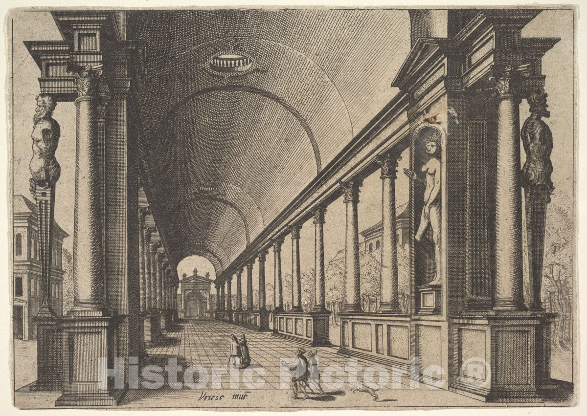 Art Print : Johannes Van Doetecum The Elder - Plate from Scenographiae. 3 : Vintage Wall Art