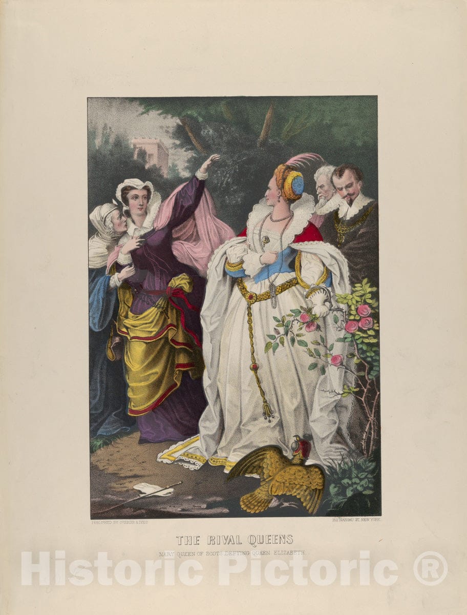 Art Print : Currier & Ives - The Rival Queens – Mary Queen of Scots Defying Queen Elizabeth : Vintage Wall Art