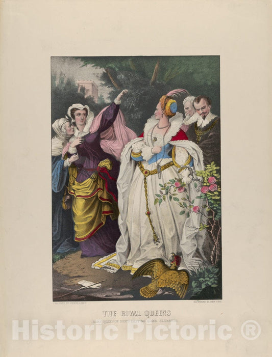Art Print : Currier & Ives - The Rival Queens – Mary Queen of Scots Defying Queen Elizabeth : Vintage Wall Art
