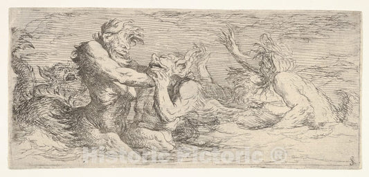 Art Print : Salvator Rosa - Five battling Tritons, from 'The Triton Group' : Vintage Wall Art