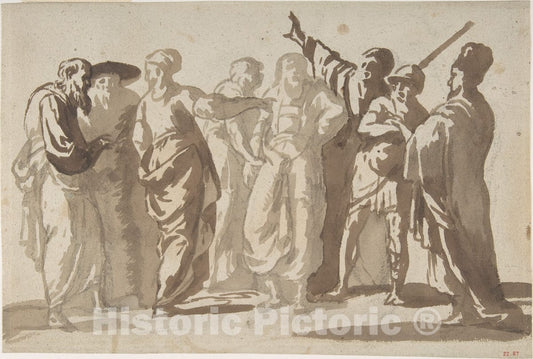 Art Print : Master of The Large Figure Brush Drawings - Group of Men : Vintage Wall Art