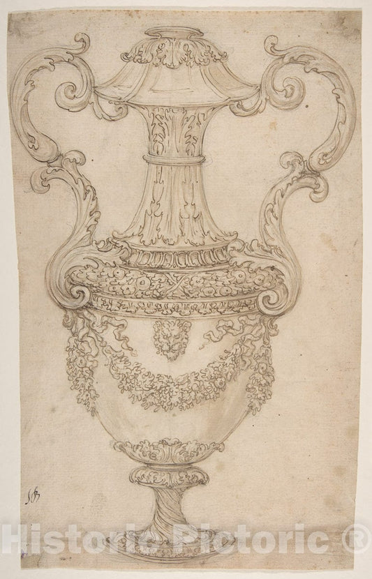 Art Print : Giovanni Battista Foggini - Design for a Vase with Handles, Decorated with a Festoon : Vintage Wall Art