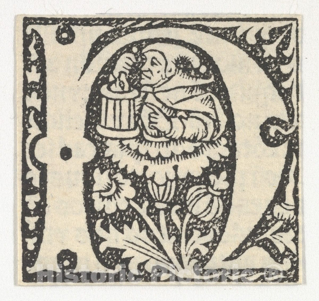 Art Print : Anonymous, French, 15th Century - Decorated Roman Alphabet - 421066 : Vintage Wall Art