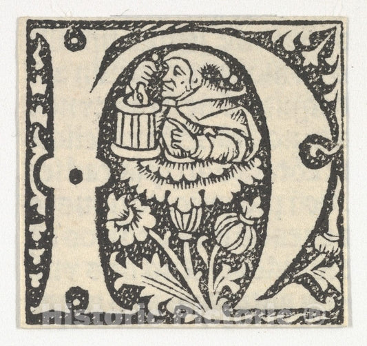 Art Print : Anonymous, French, 15th Century - Decorated Roman Alphabet - 421066 : Vintage Wall Art