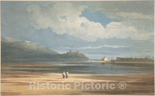 Art Print : John Varley - Harlech Castle Across The Traeth MAWR : Vintage Wall Art