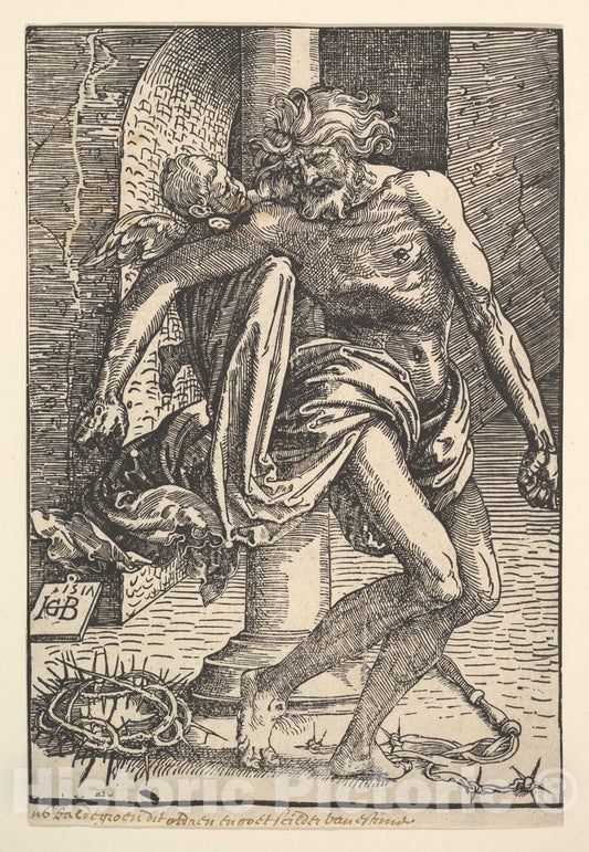 Art Print : Hans Baldung (Called Hans Baldung Grien) - Christ with The Instruments of Torture Supported by a Little Angel 2 : Vintage Wall Art