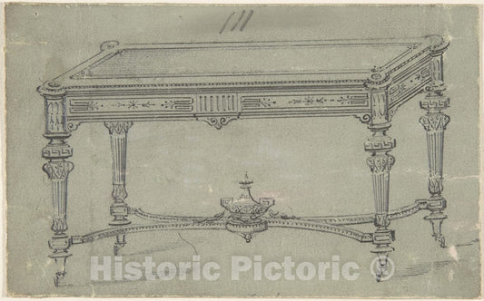 Art Print : British, 19th Century - Design for a Rectangular Table with Greek Ornament : Vintage Wall Art