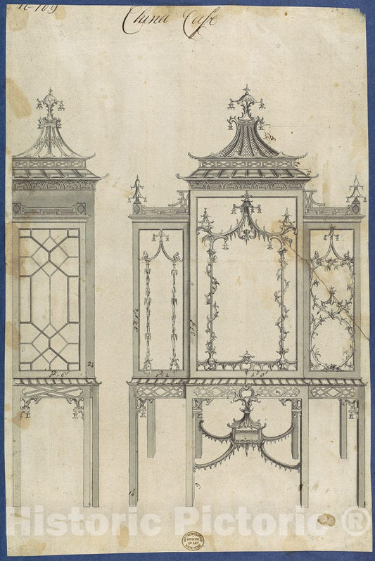 Art Print : Thomas Chippendale - China Case, from Chippendale Drawings, Vol. II 2 : Vintage Wall Art