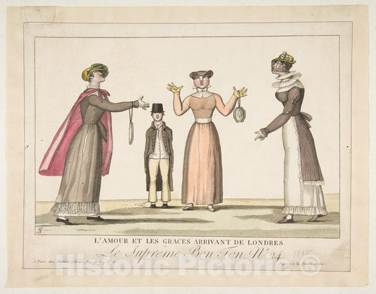 Art Print : Adrien Pierre Godefroy, Le Jeune - L'Amour et les Graces Arrivant de Londres; Le Suprême Bon-Ton No. 24 : Vintage Wall Art